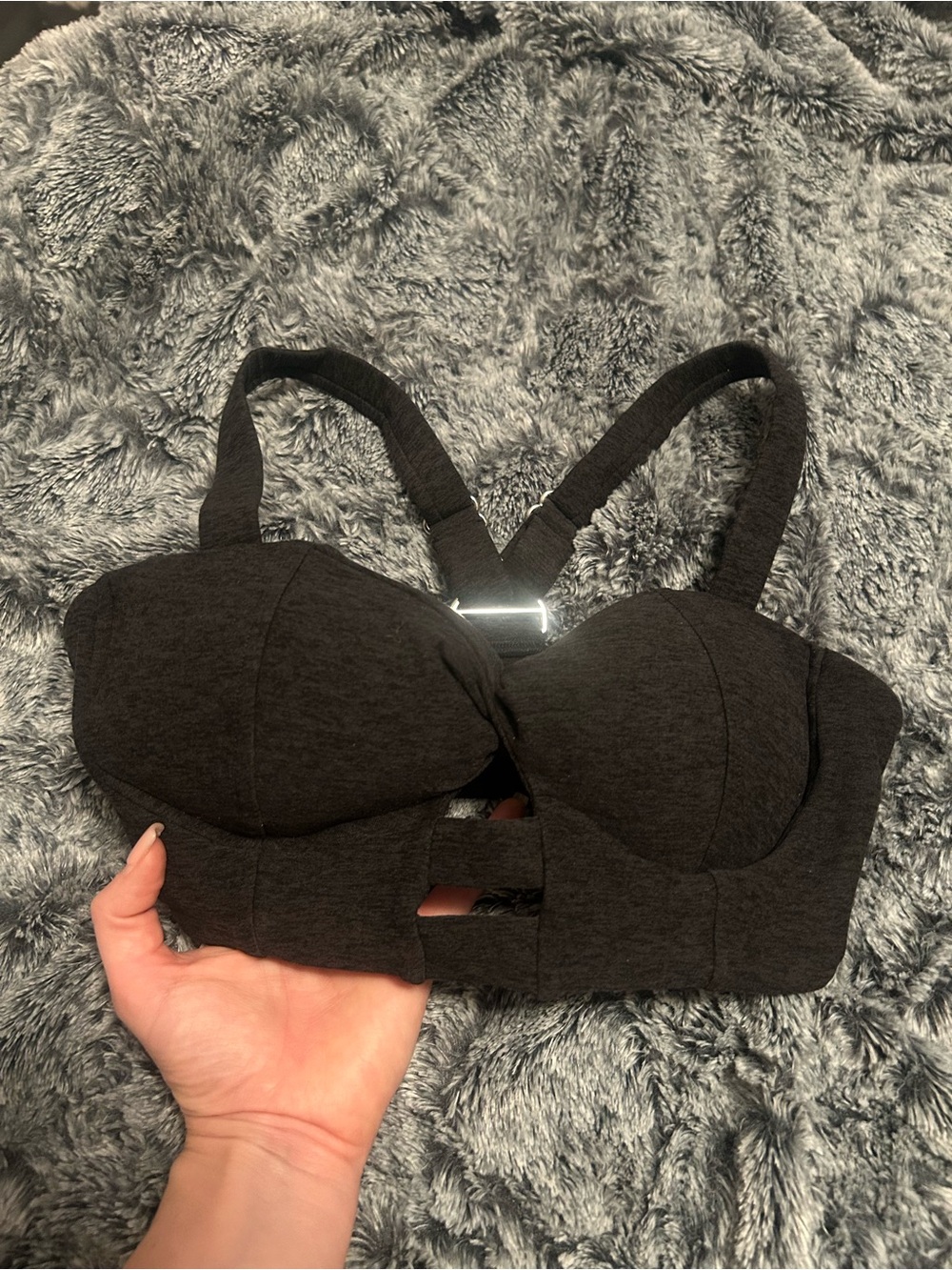 Bombshell Sportswear Charcoal Black Padded Cutout Sports Bra